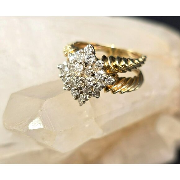 Vintage 14K Gold Diamond Cluster Ring Yellow & White Gold Size 5.2  JH174 - Picture 2 of 16